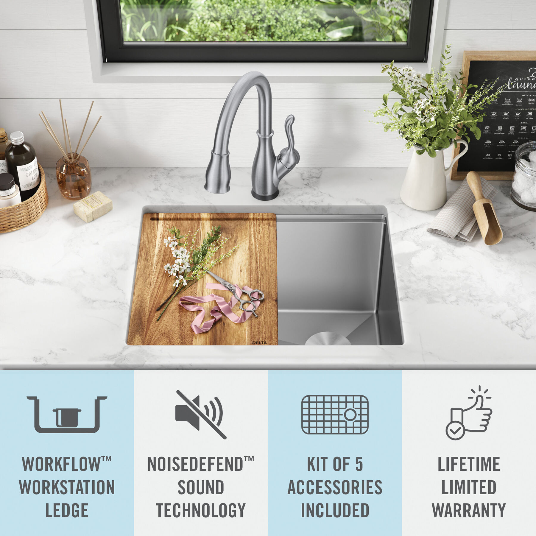 24” Workstation Undermount Single Bowl 16 Gauge Stainless Steel Laundry Utility Kitchen Sink with WorkFlow™ Ledge and Accessories, image 18